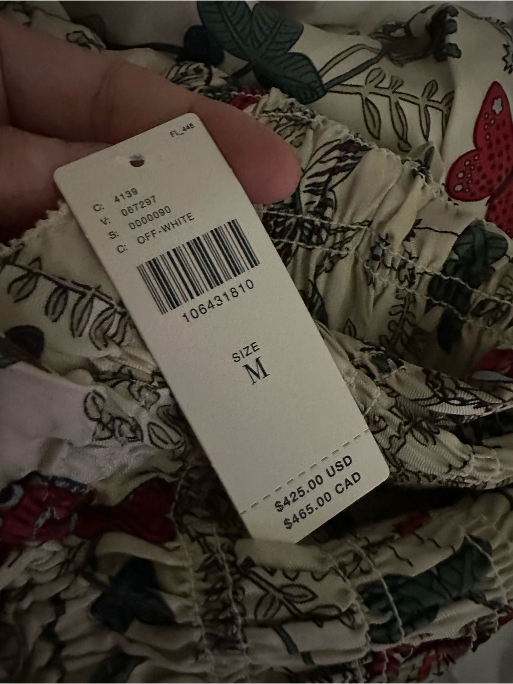 THE GREAT. Smocked-Waist Maxi Skirt in Cream with Red & Green Floral Print M - Picture 5 of 6